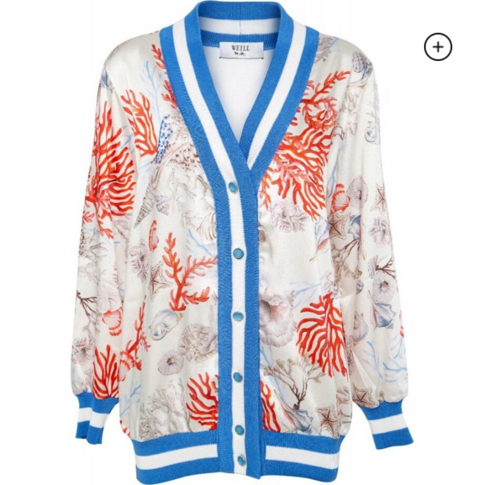 Weill Paris NWT Cardigan ocean coral print 42/10 - Picture 2 of 12